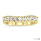 1/2 ctw Curved Center Milgrain Border Round Cut Diamond Wedding Band in 14K Yellow Gold